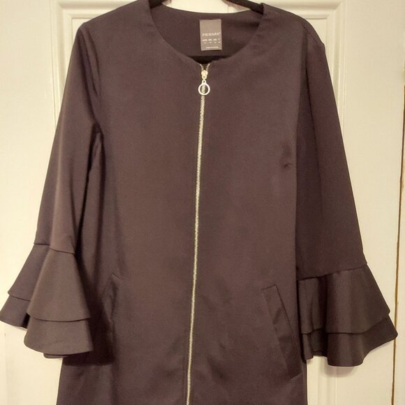 Primark Black Fabric Mid Length Coat with Ruffled Bell Sleeves size 16 - Picture 1 of 1
